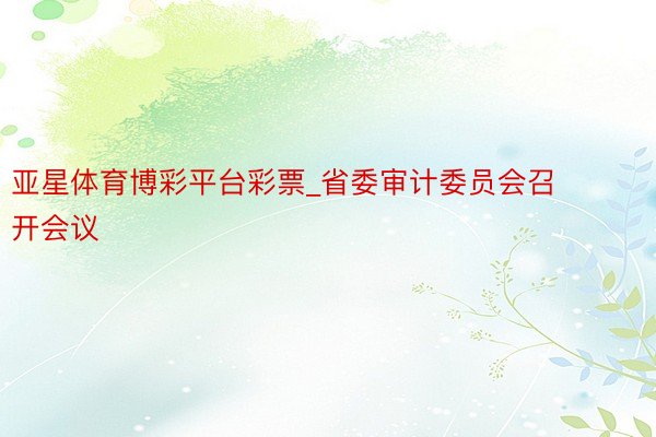 亚星体育博彩平台彩票_省委审计委员会召开会议