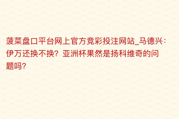 菠菜盘口平台网上官方竞彩投注网站_马德兴：伊万还换不换？亚洲杯果然是扬科维奇的问题吗？