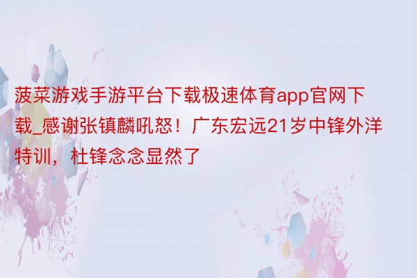 菠菜游戏手游平台下载极速体育app官网下载_感谢张镇麟吼怒！广东宏远21岁中锋外洋特训，杜锋念念显然了