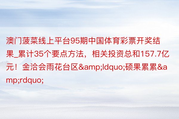 澳门菠菜线上平台95期中国体育彩票开奖结果_累计35个要点方法，相关投资总和157.7亿元！金洽会雨花台区&ldquo;硕果累累&rdquo;