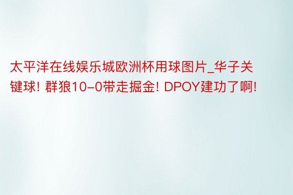 太平洋在线娱乐城欧洲杯用球图片_华子关键球! 群狼10-0带走掘金! DPOY建功了啊!